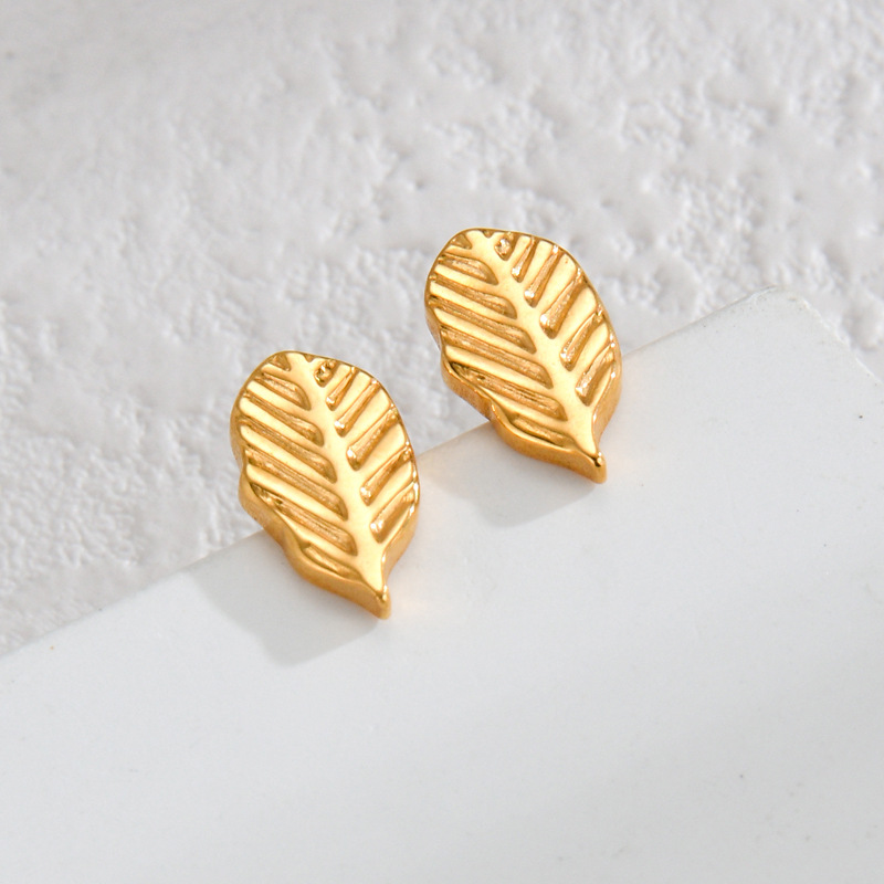 1 Pair Simple Fashionable Style Plant Shape Stainless Steel  Gold Color Women's Stud Earrings h5 